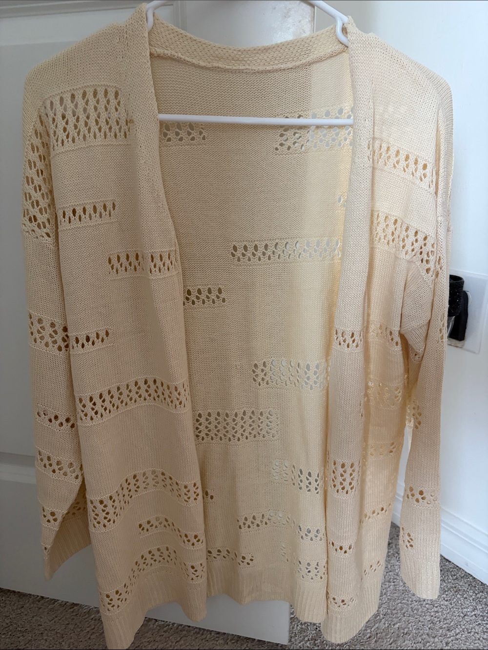 Beige Open-Knit Women's Cardigan Sweater